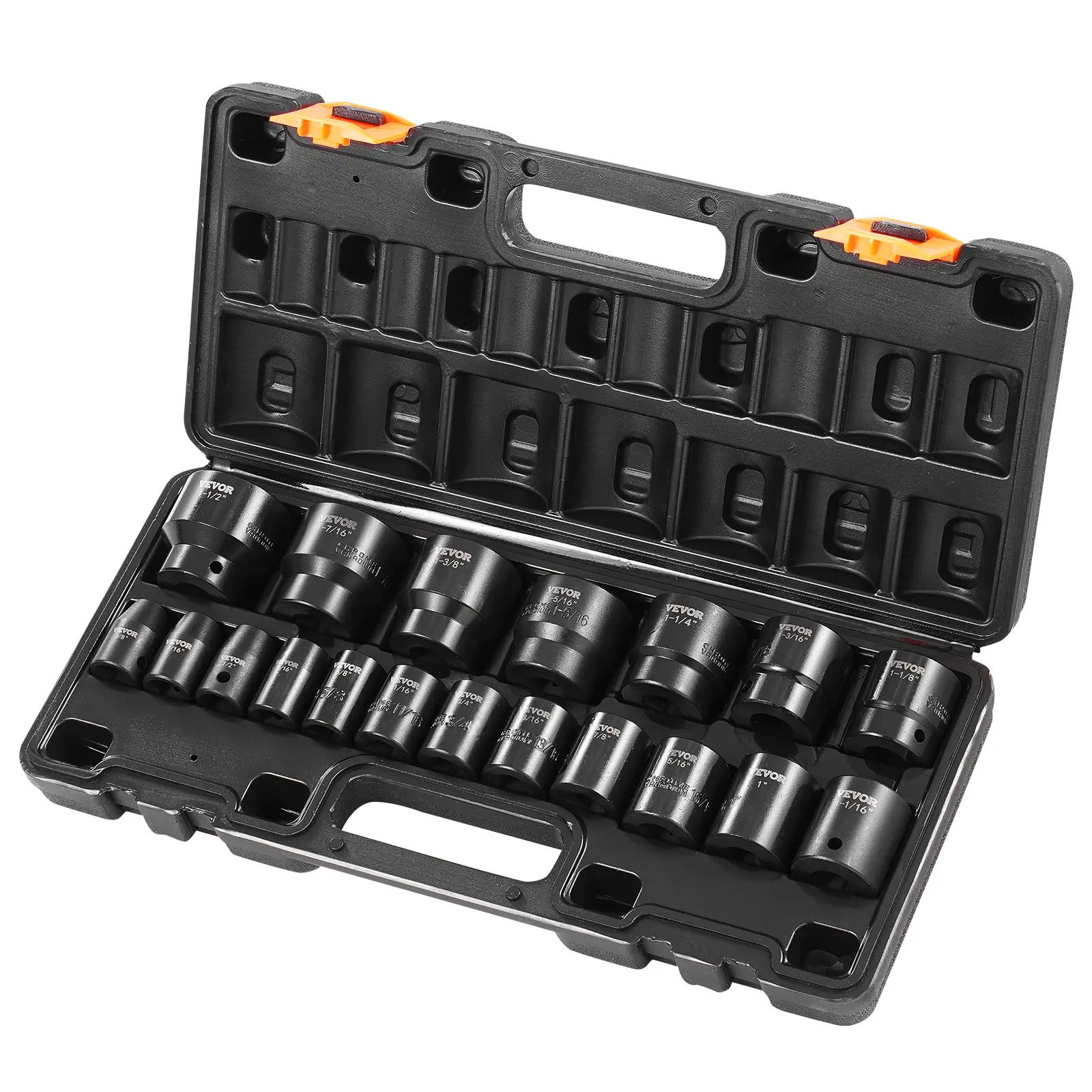 【DealsForYouDays】VEVOR Impact Socket Set 1/2 Inches 19 Piece Impact Sockets, Standard Socket Assortment, 1/2 Inches Drive Socket Set Impact Standard SAE (3/8 Inches to 1-1/2 Inches) 6-point Hex Sockets