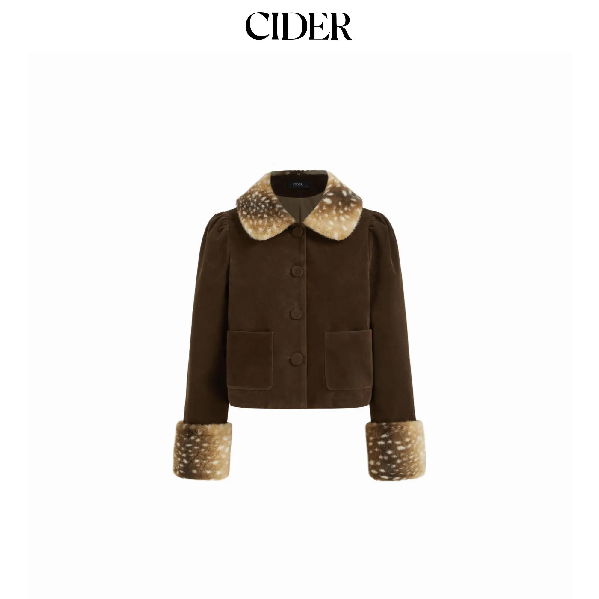 Cider Suede Peter Pan Collar Jacket With Detachable Deer Faux Fur Collar And Cuffs SummerFinds