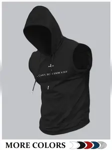 Men Drawstring Hooded Sleeveless Tank Top Minimal Cross I Can't But I Know A Guy Religious Faith Graphic Breathable Workout Streetwear Athletic Singlet Available In Multiple Colors