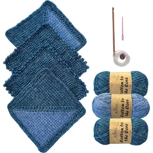 Everyday Joy Tunisian Crochet Dishcloth Kit for Confident Beginners - Make 4  Dishcloths -  Yarn, Tunisian Crochet Hook, 2 Patterns & Video Tutorials (Jean Blue + Sky Blue)