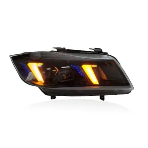 Car Fang Headlight Assembly with Yellow & White Daytime Running Lights, compatible with BMW 3 Series E90 E91 (2005-2012 models)