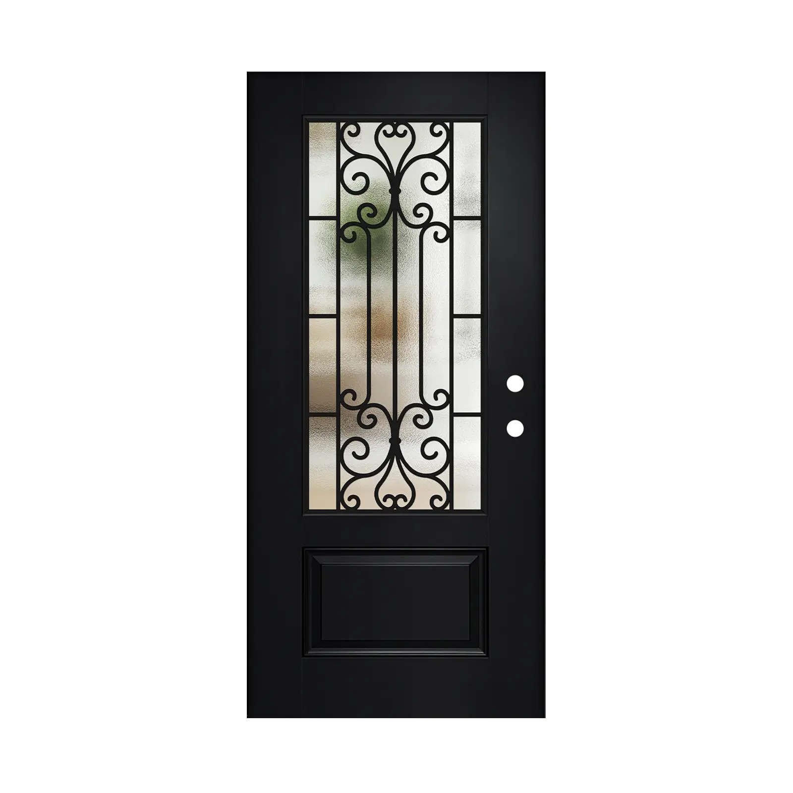 ARCH 36x80 Linear Textured Fiberglass Entry Door Slab - 3/4 Lite Wrought Iron Low-E Glass, Black Left Hand Inswing, American Modern Luxury Front Door for Outdoor Garden Use, Single Color Option