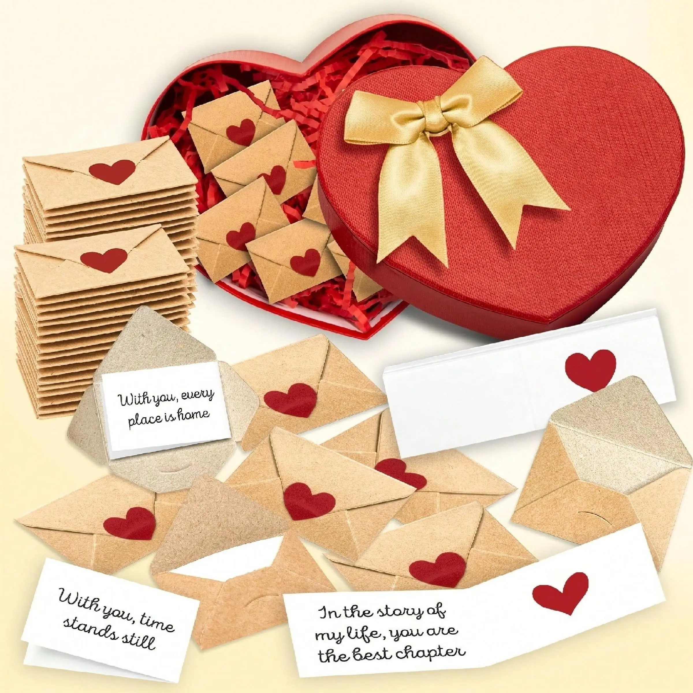 30/90/180pcs Mini Envelopes with Heart Stickers, Cute Envelopes, Self-Sealing Love Notes, Mini Valentine Cards for Weddings, Engagements, Romantic Gifts