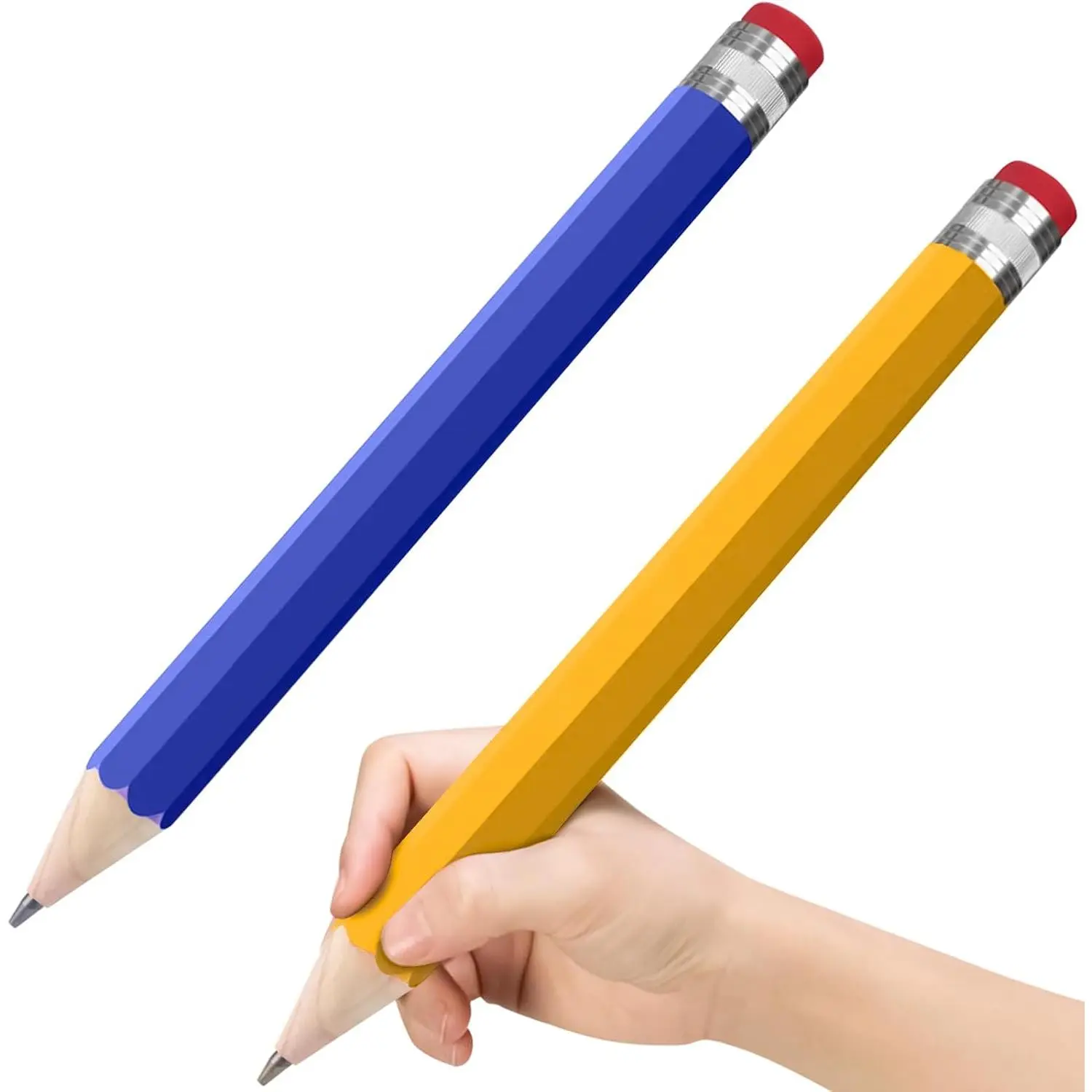 Wooden  Pencils 13.3'' Funny Giant Pencil For Party Favors Novelty Large Pencil For School  Office Prop Supplies 2 count Blue Yellow