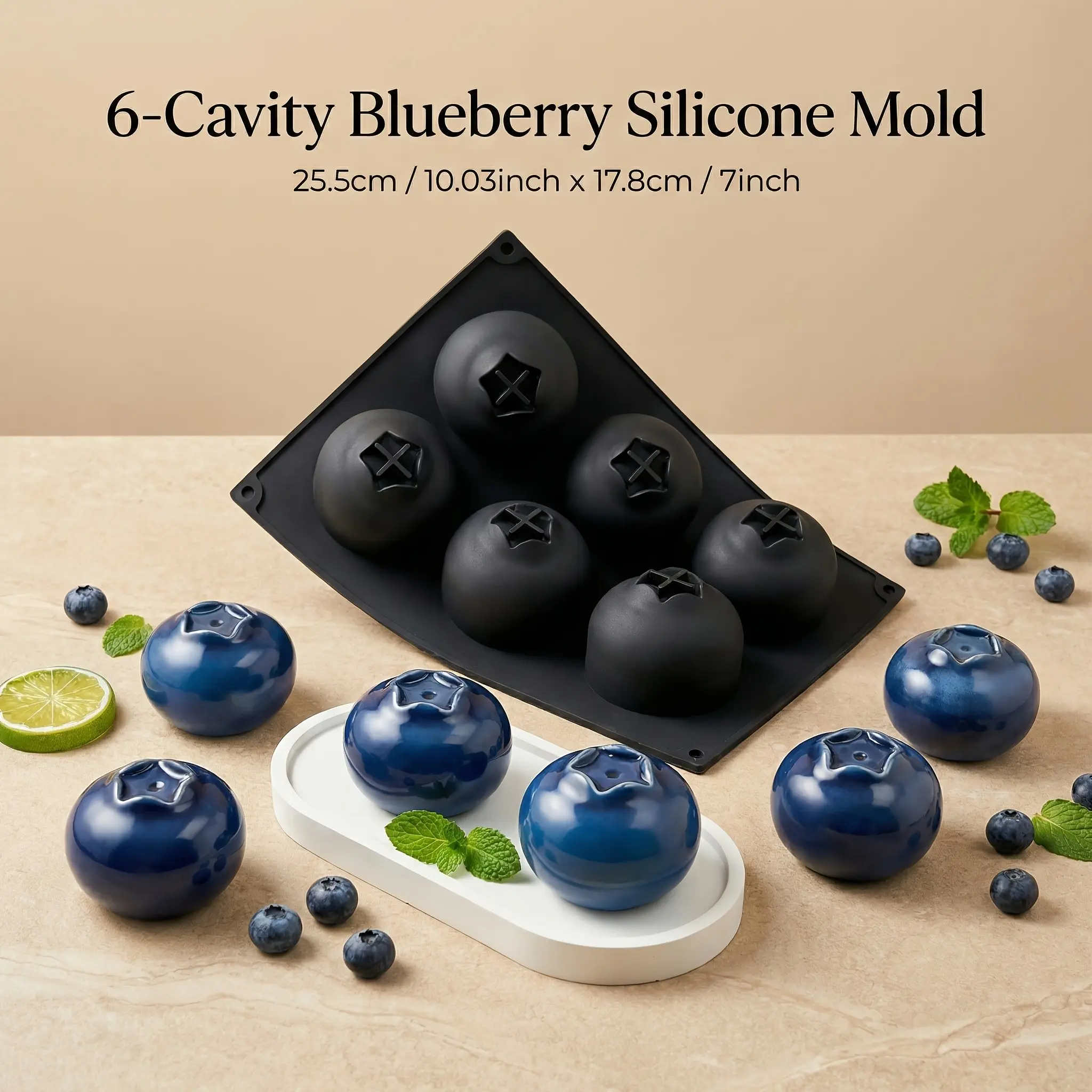 6-Cavity Blueberry Silicone Mold, Food-Grade High-Temperature Resistant, Easy Release Chocolate Mousse Cake Mold, Ideal for Scented Candles DIY, Baking Molds