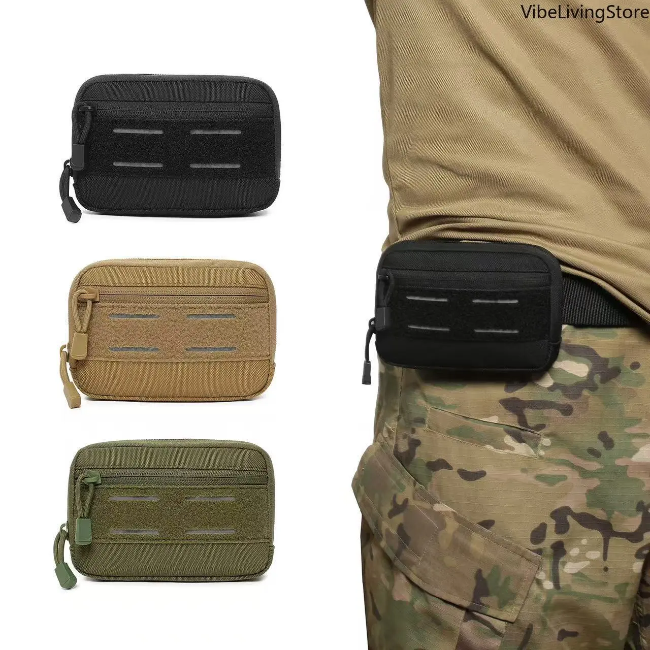 1000D Nylon Tactical Admin Pouch, Reflective Multi-Compartment MOLLE Utility Bag with Waist Fit for Hunt Gear Accessories, 16x11x4 cm, Outdoor Sports, Tactical Accessories