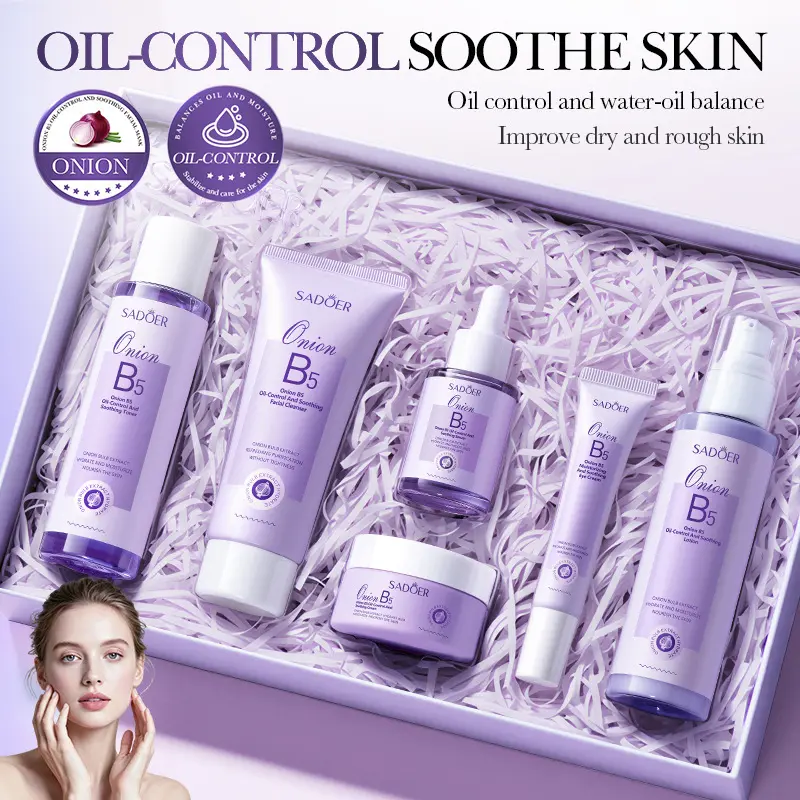 Onion Vitamin B5 Soothing 6pcs Skin Care Set, Refreshing Moisturizing Facial Kit, Cleanser Toner Serum Lotion Eye Cream Full Face Care, Skin Care Kits