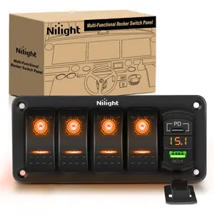 Nilight 4 Gang Switch Panel With QC3.0 & PD Charger And Voltmerter with Orange Backlit