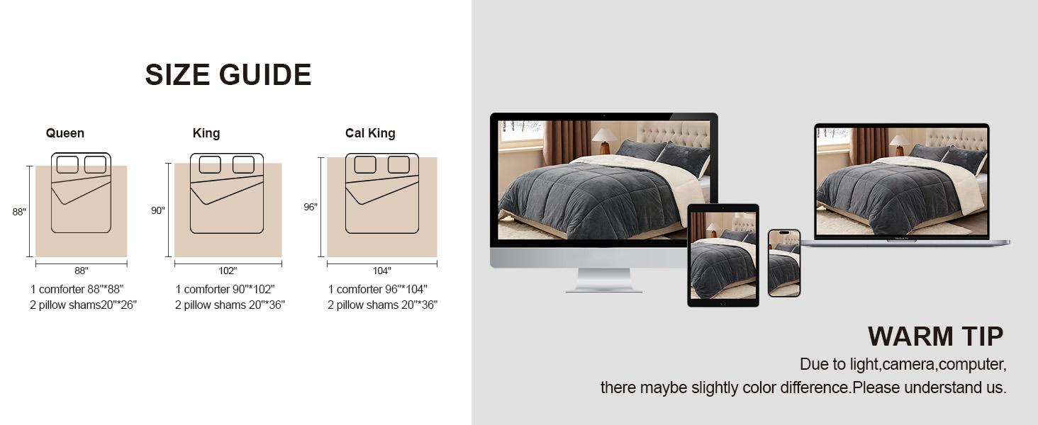 Gray King Size Comforter Set 3 Pieces,Winter Warm Plush Reversible Down Alternative Comforter & 2 Pillow Shams,Thick Fuzzy Micromink Fleece Bedding Comforter Sets(Charcoal,King) |   Soft, Warm Bedding