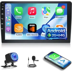 [2G+64G] 10.1 inch Double Din Android Car Stereo, 10 inch Touch Screen Radio with Wireless&Wired CarPlay/Android Auto/Mirror Link/1080P/EQ/WiFi/SWC/Bluetooth +Backup Camera