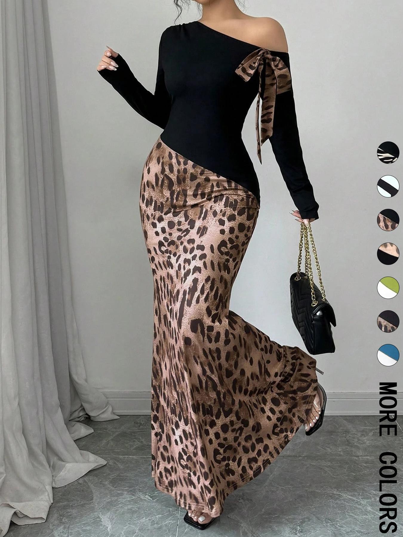 Women's Colorblock Striped Print Asymmetrical Neck Mermaid Dress, Elegant Fashion Long Sleeve Dress for Party Dating Wear, Women Dress for All Seasons, Formal Bodycon Dress