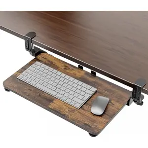 Under Desk Pull Out Keyboard & Mouse Tray with Adjustable C-clamp, 20(25.9 Including Clamps) x 11.8 Inch Slide Out Computer Drawer for Typing, Brown