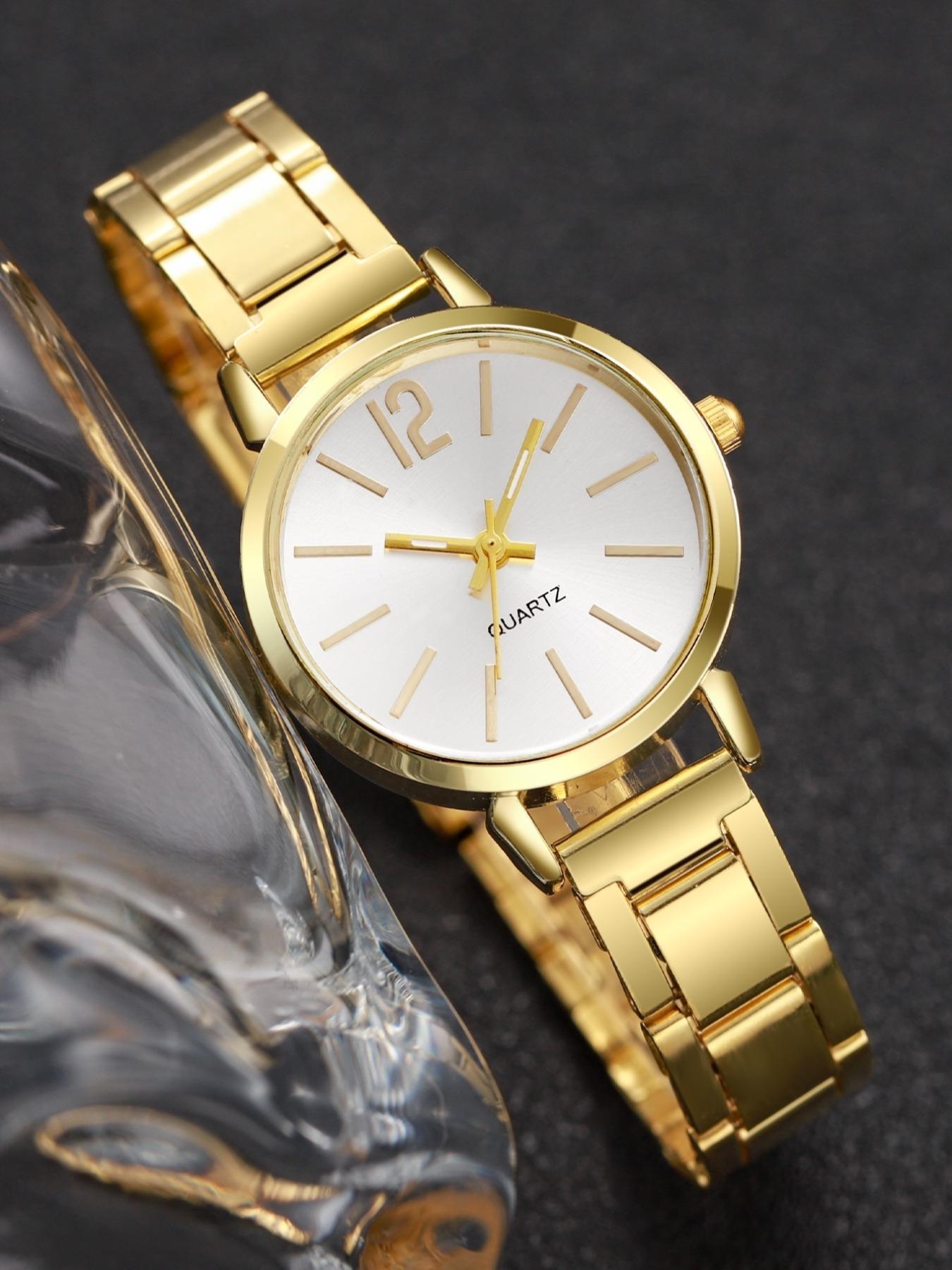 Women's Fashion Simple Round Dial Analog Quartz Watch, with Metal Strap without Box, Watch Clothing Decor, Summer Trendy All-match & Exquisite Watch