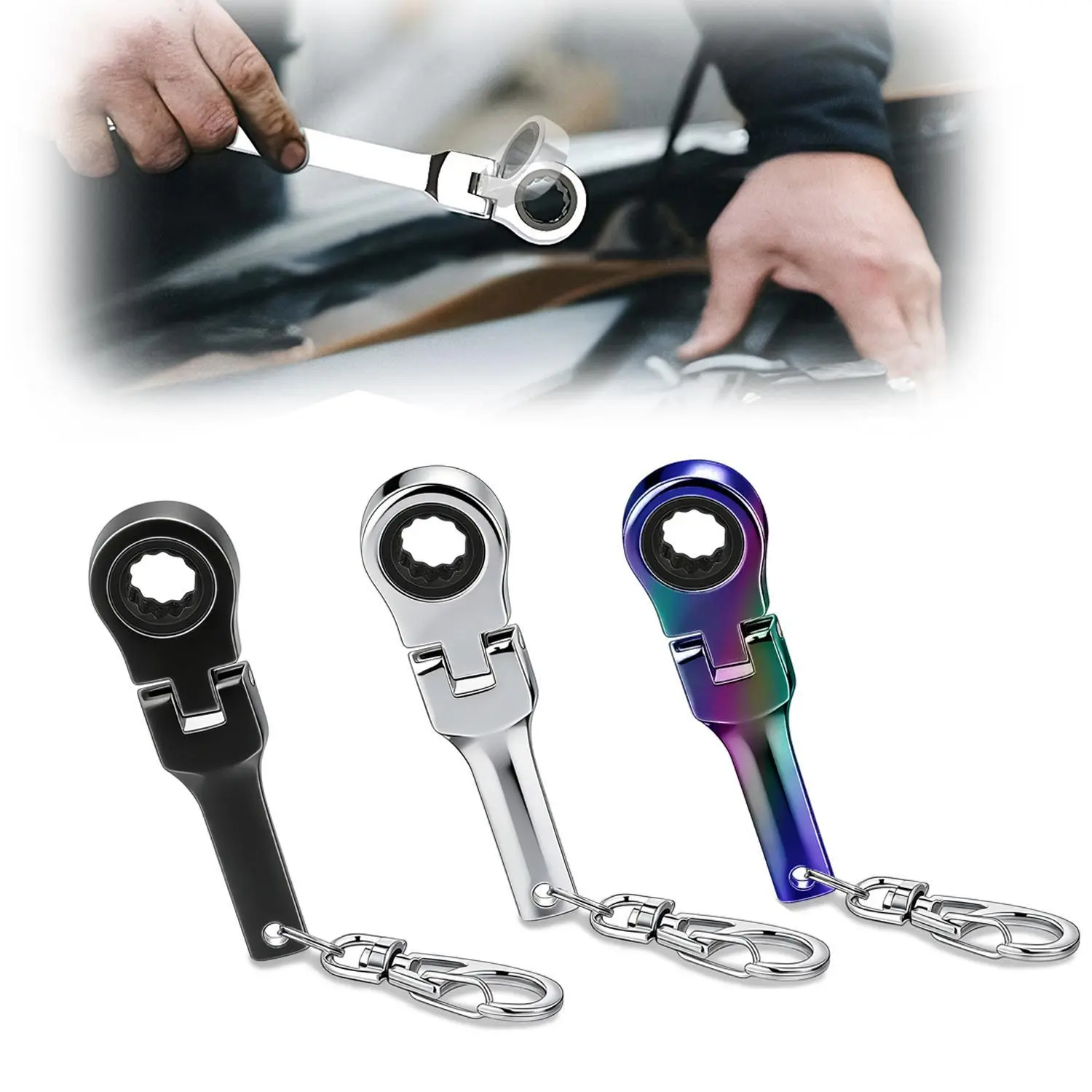1pcs 10mm Mini Ratchet Wrench Keychain, 180 Adjustable, 72-Tooth Ratchet, Heavy Duty Wrench Key Ring, Mechanic Repair Hardware Tool Keyring, Father's Day Gift