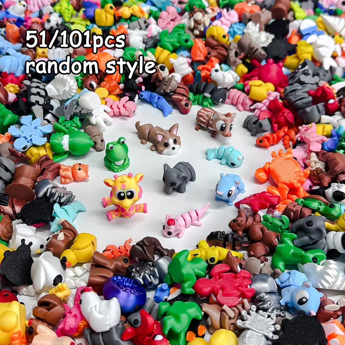 51/101 Piece 3D Printed Multi-Joint Animal Stress Relief Toy Set, Various Styles and Colors, Home Desktop Decor, Creative Gift, Birthday Gift