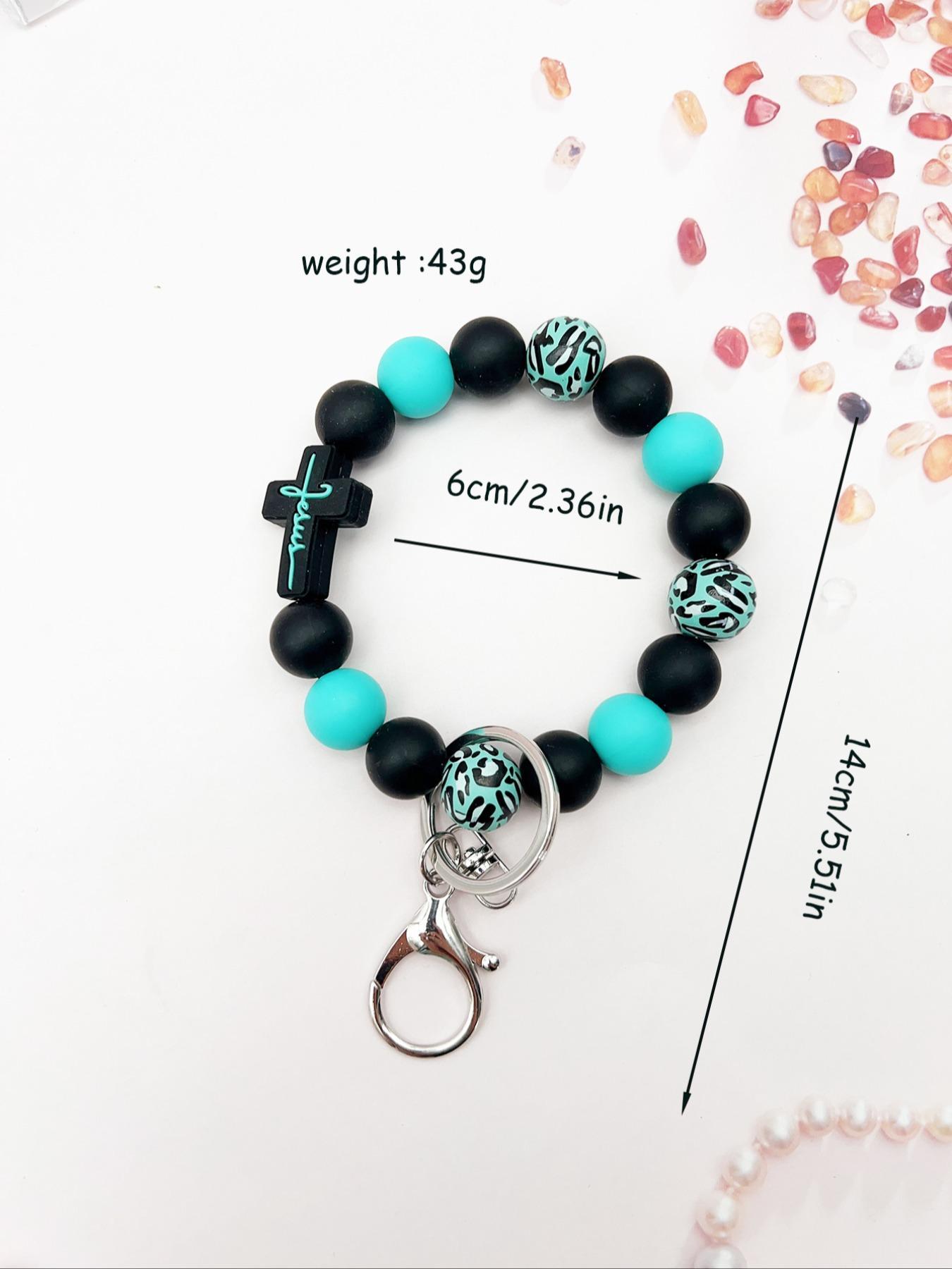 Leopard Wood Beads Cute Charms Keychain, Multi-colored Silicone Beads, Crossover Letters Bag Pendant, Car Key Pendant, Gift for Friends