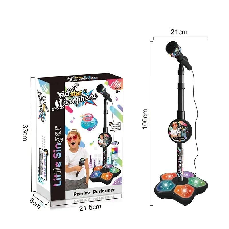 Kids Microphone with Stand Karaoke Song Music Instrument Toys Brain-Training Educational Toy Birthday Gift for Girl Boy LED Adjustable