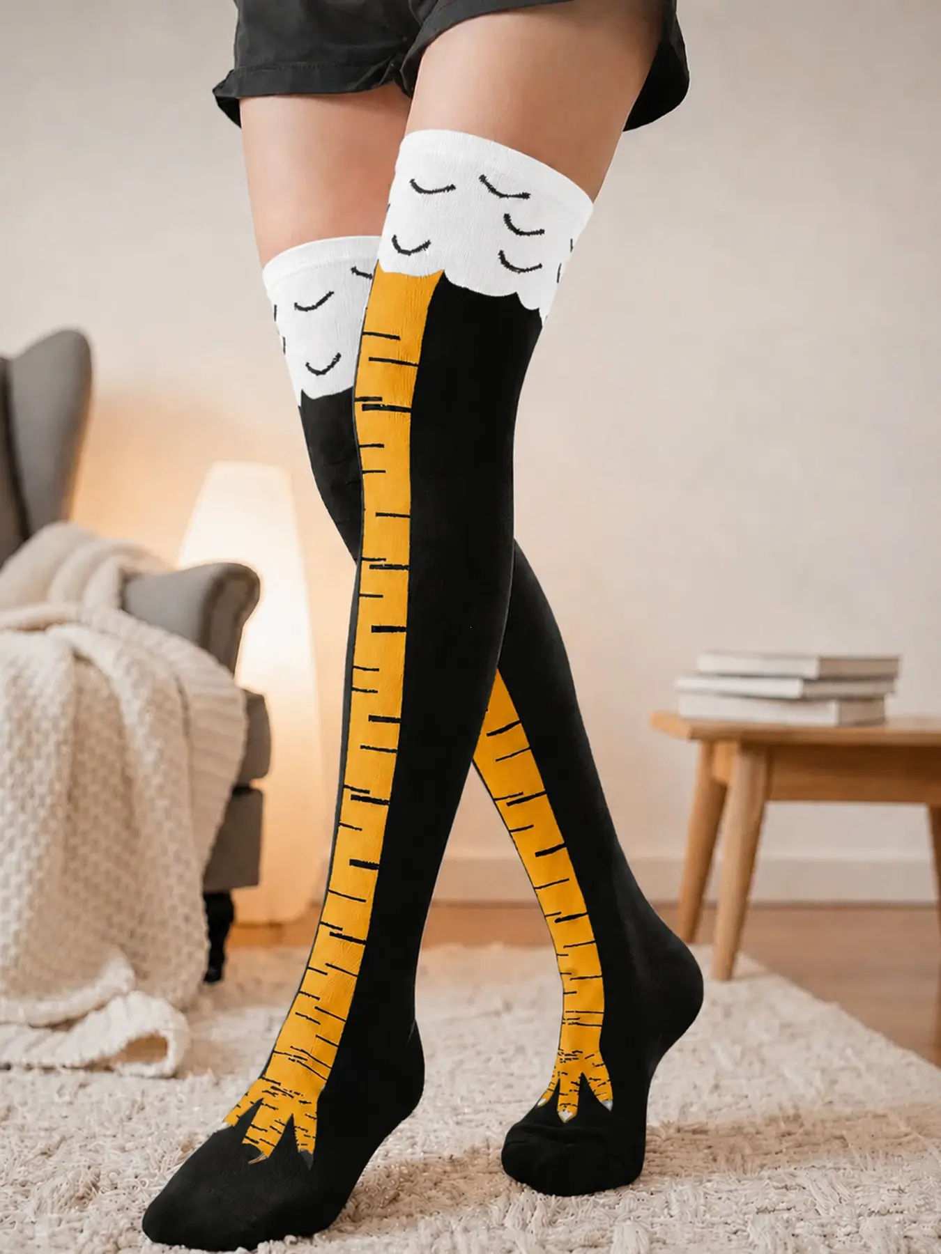 Funny Chicken Claw High-Cut Socks for Men and Women, Moisture-Wicking, Cartoon Pattern, Cute Design, Festive Wear, Fitness and Hip-Hop Style