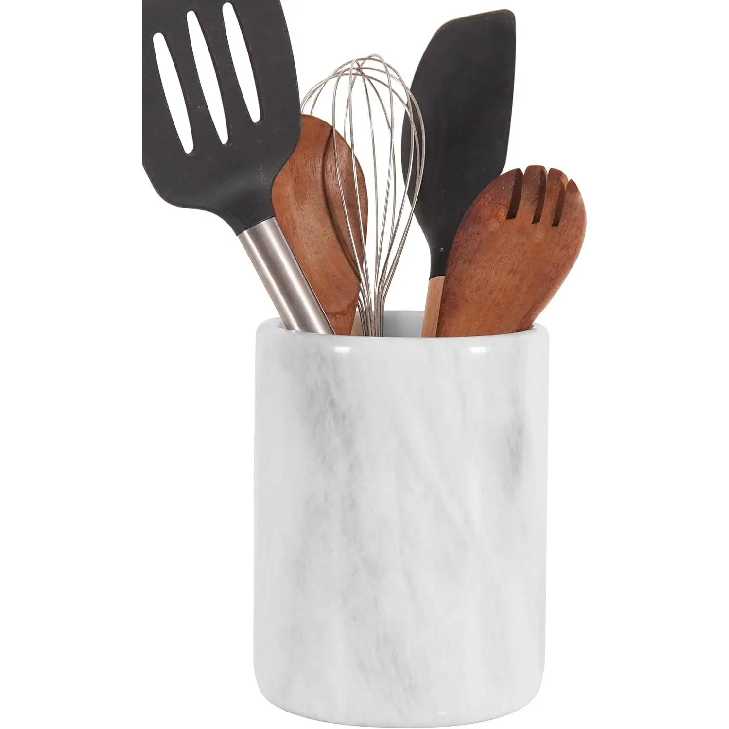 Marble Utensil Holder Kitchen Counter, 6.5 Inch Spoon Crock | Handmade White Stone, Utensil Caddy & Crock, Countertop Organizer, Kitchen Decor, Spoon Holder, Non Slip Base, Gift Ready