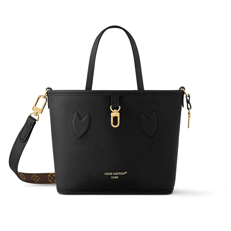 Women's Louis Vuitton Neverfull Inside-Out BB Handbag - Reversible Black Leather Shoulder Bag, Classic, Dark, High-End, Detachable, Dual-Handled Women's Handbags, Classic Women's Handbags