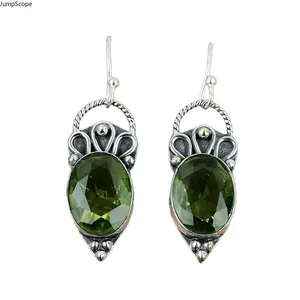 Antique Ethnic Filigree Olive Green Gem Long Drop Fashion Earrings, Ideal For Everyday Casual Styling, Formal Occasion Outfits, Bohemian Vacation Looks & Timeless Elegant Meaningful Sentimental Gifts for Her