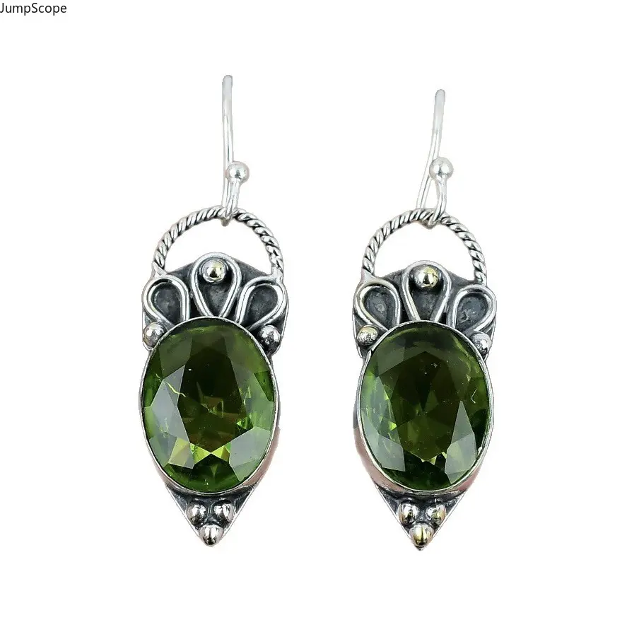 Antique Ethnic Filigree Olive Green Gem Long Drop Fashion Earrings, Ideal For Everyday Casual Styling, Formal Occasion Outfits, Bohemian Vacation Looks & Timeless Elegant Meaningful Sentimental Gifts for Her