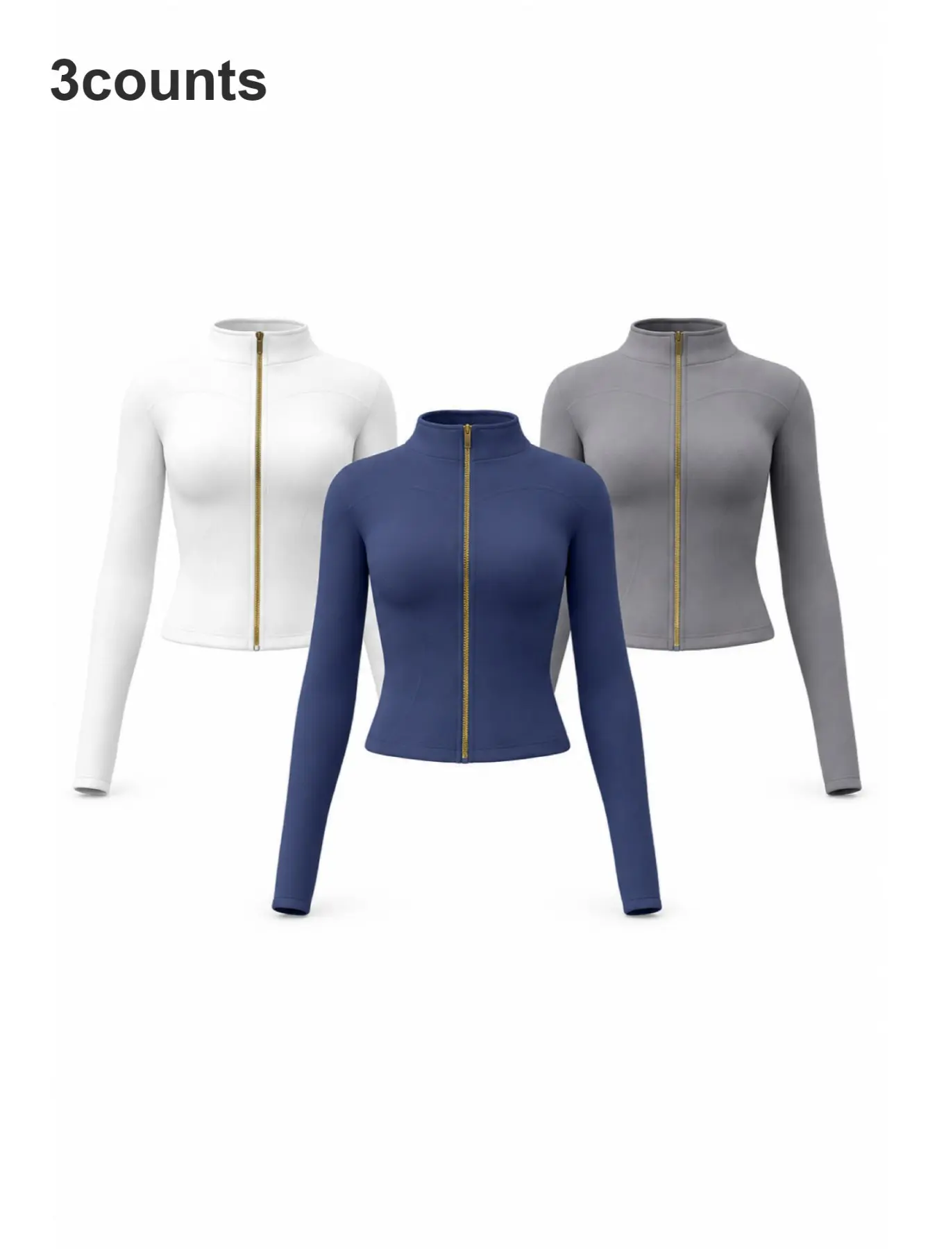Golden Zip Women's Sport Jacket, Gold Zipper Slim Fit Long Sleeve Yoga Running Coat with Thumb Holes, Soft Skin-Friendly Cropped Athletic Top for Gym Casual Streamline Performance Jacket