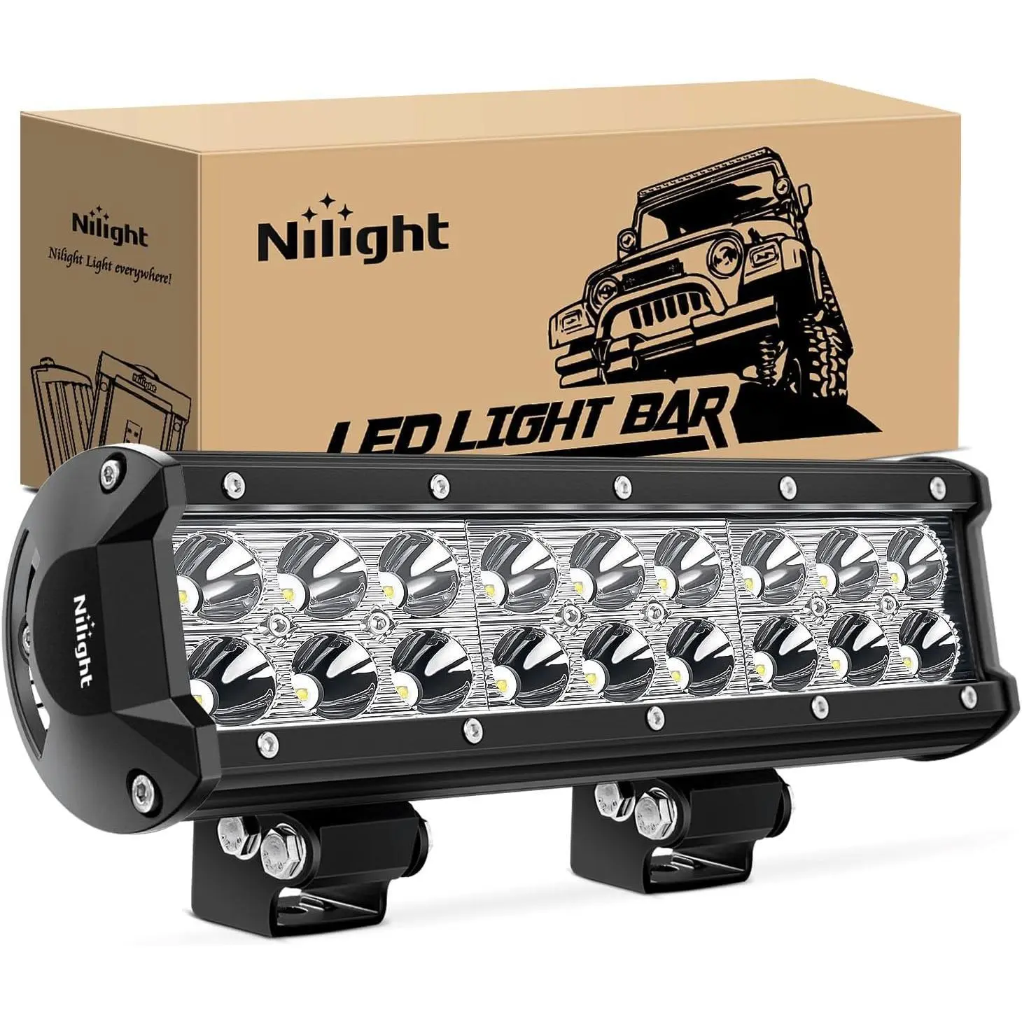 Nilight 9-Inch 54W 3600LM 18-LED Light Bar, Super Bright Waterproof Spot Fog Light, Aluminum Construction for -40~85°F Fishing/Riding, Fit for Trucks/SUVs, Boats