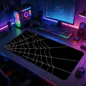Large Gothic Black White Spider Web Gaming Mouse Pad - Non-Slip Rubber Base, Stitched Lock Edge Desk Mat, Durable Computer Accessory for Gaming Setup, Ideal Gift for Gamers