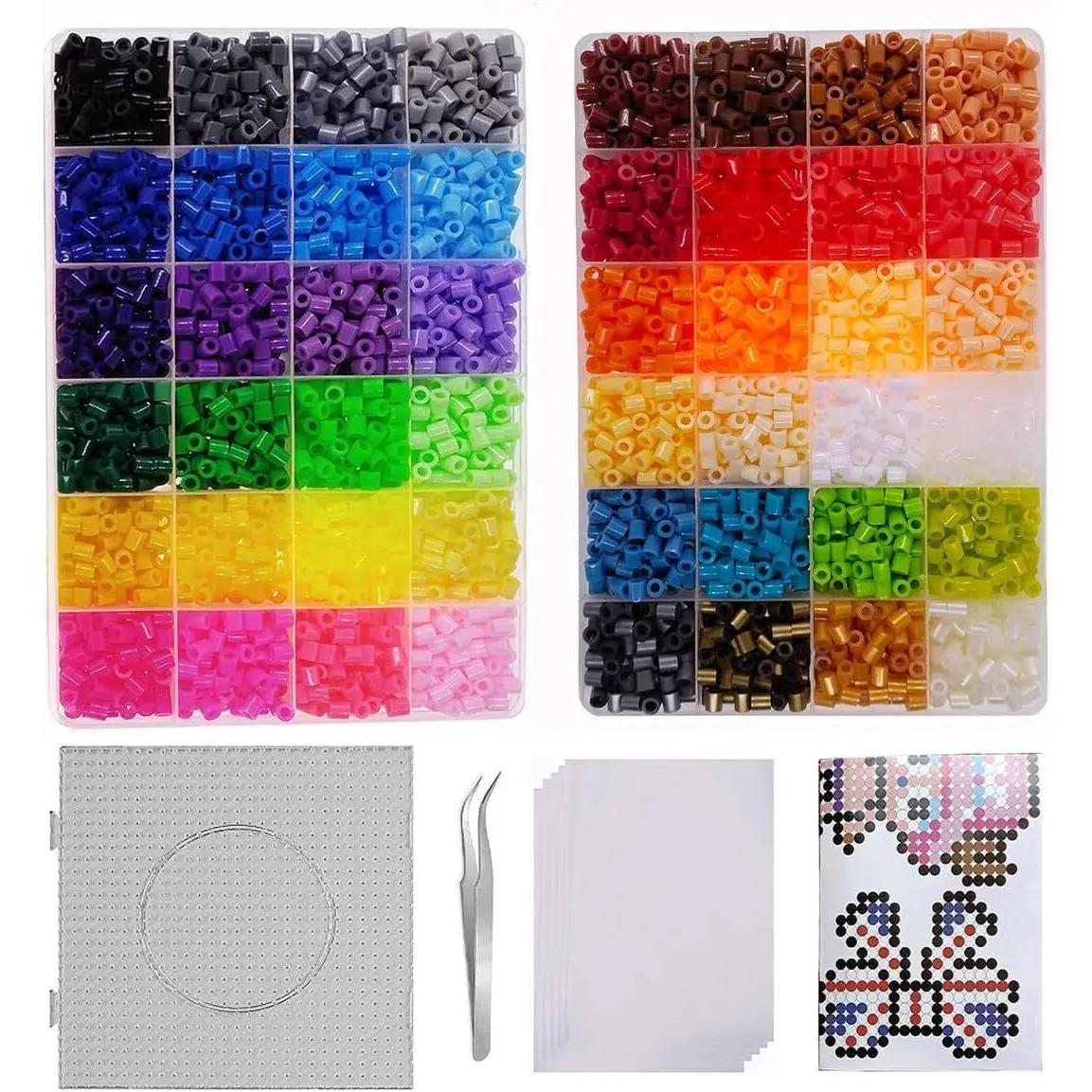4800pcs Fuse Beads Kit for Kids Crafts, 48 Colors 5mm Melting Beads Set Including Pegboards, Ironing Paper, Tweezers, Birthday and Christmas Gift