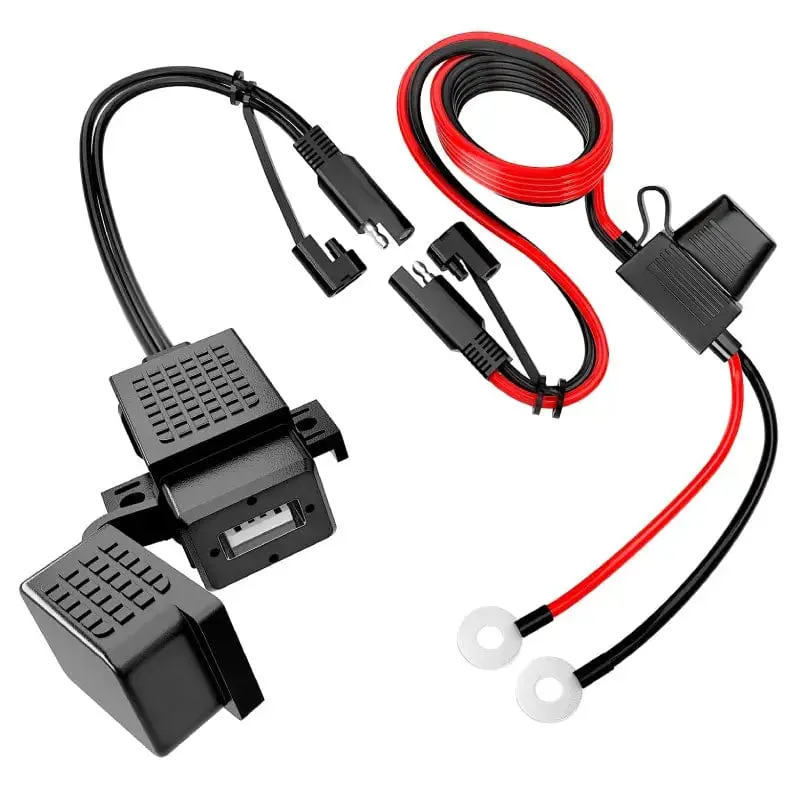 Nilight Motorcycle USB Charger - SAE-to-USB Plug Adapter, 12-24V Battery Power Supply, Polycarbonate Motorcycle Accessory, Essential Vehicle Accessory Gear with Output Port, Vehicle Accessories