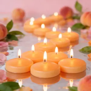 36 Packs 3 Inch Honey Peach Scented Floating Candles, 8-10 Hours Burn Time, Highly Scented for Home, Pool, Bathtub, Relaxation, Party, Centerpiece