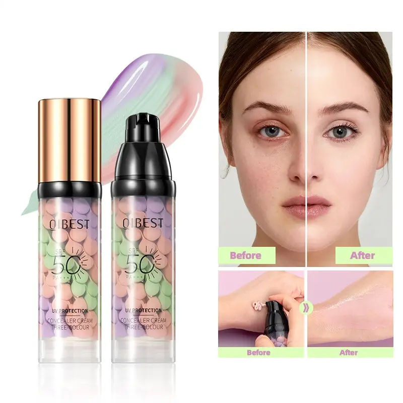 3-in-1 Three-Color Color Correcting Primer SPF 50 UV Protection Brightening Smooth Face Makeup Primer