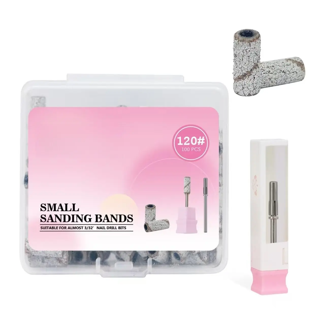 100 count Small  Drill Sanding Bands and 1 count Small 3.1mm Sanding Mandrel Bit for  Nails, Gel Removing, Shaping, Manicures & Pedicures, Professional  File Kit (120# Grit)