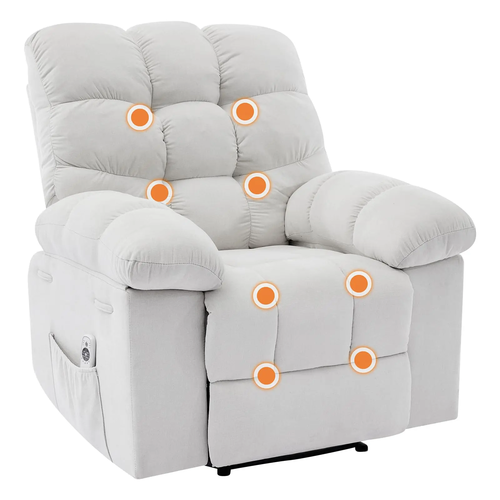 Garvee Oversized Recliner Rocking Chair - Wide Overstuffed Recliner with Massage & Heat, Lumbar Support, Side Pockets, Remote Control, Upholstery Soft Sofa Chair for Living Room, Bedroom - White