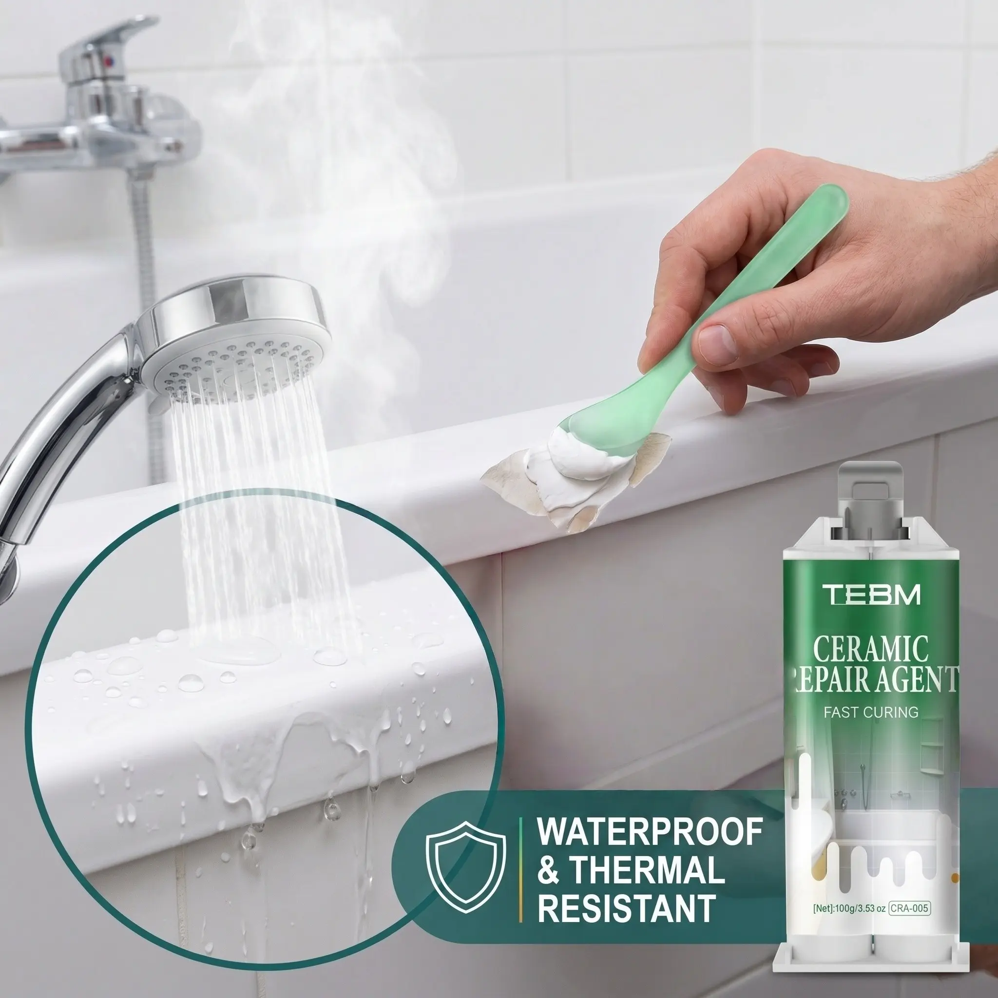 Ceramic Glaze Repair Paste, Waterproof and Heat Resistant, Ideal for Fixing Cracked Bathtubs, Toilets, Bathroom Sinks, Kitchen Countertops, Adhesive for Cracks