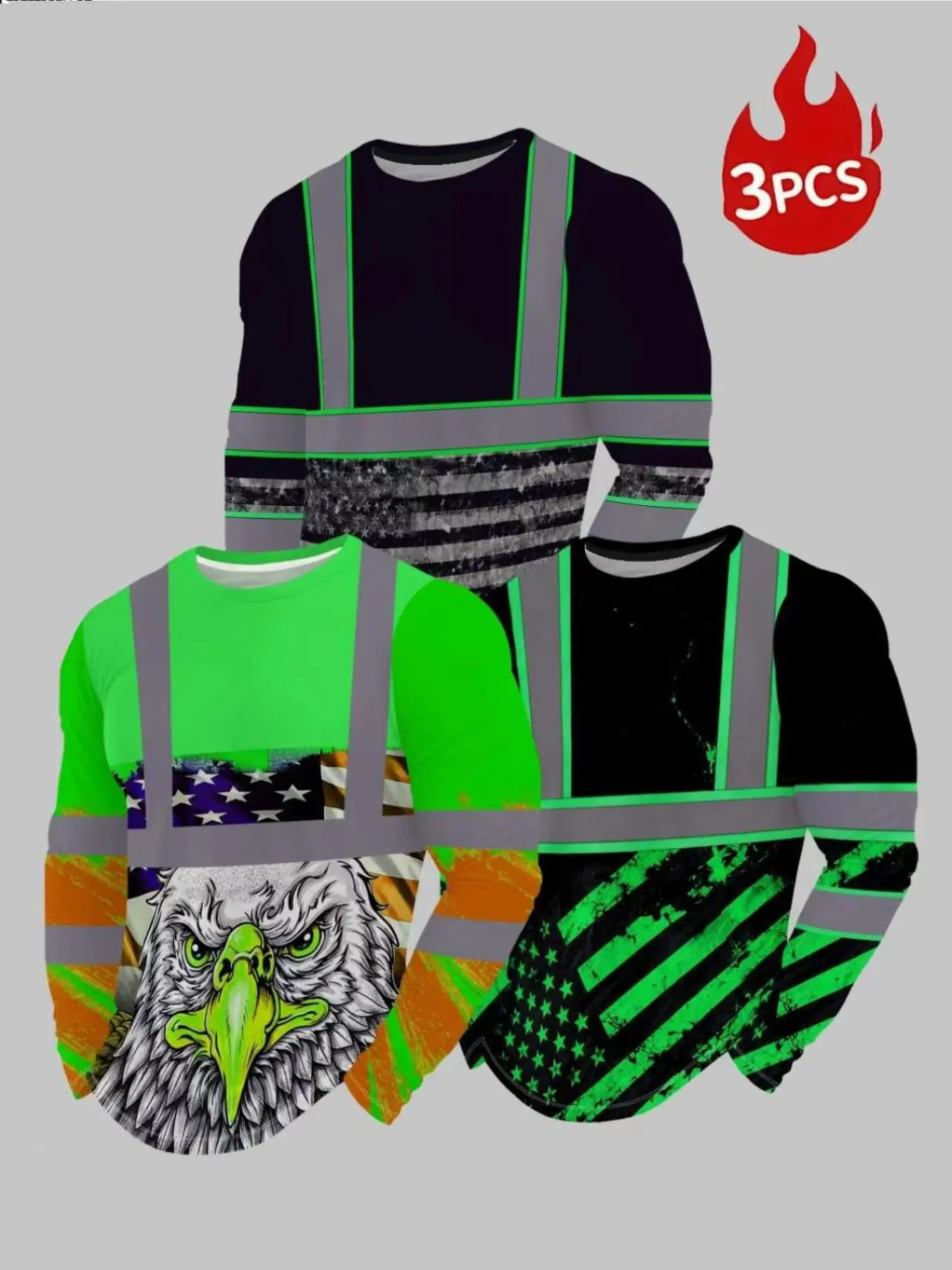 Men's Fashion Printed Round Neck Long Sleeve Three-Piece Set, Casual Slim-Fit All-Over Print Top, Daily Wear Versatile Pullover
