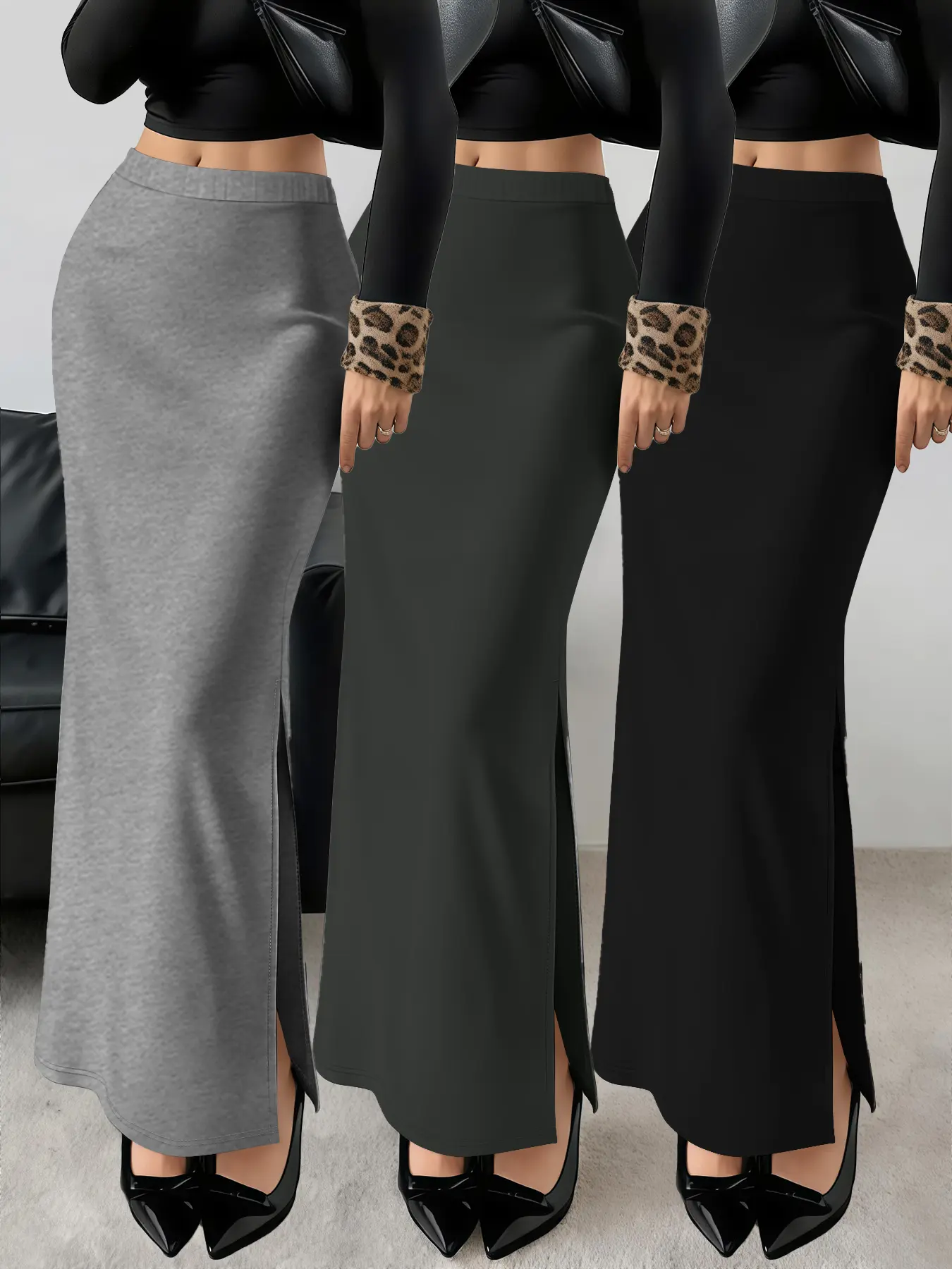 3 Pack Women's Casual Half Skirt, Minimalist Split Design Skirt with Elastic Waistband