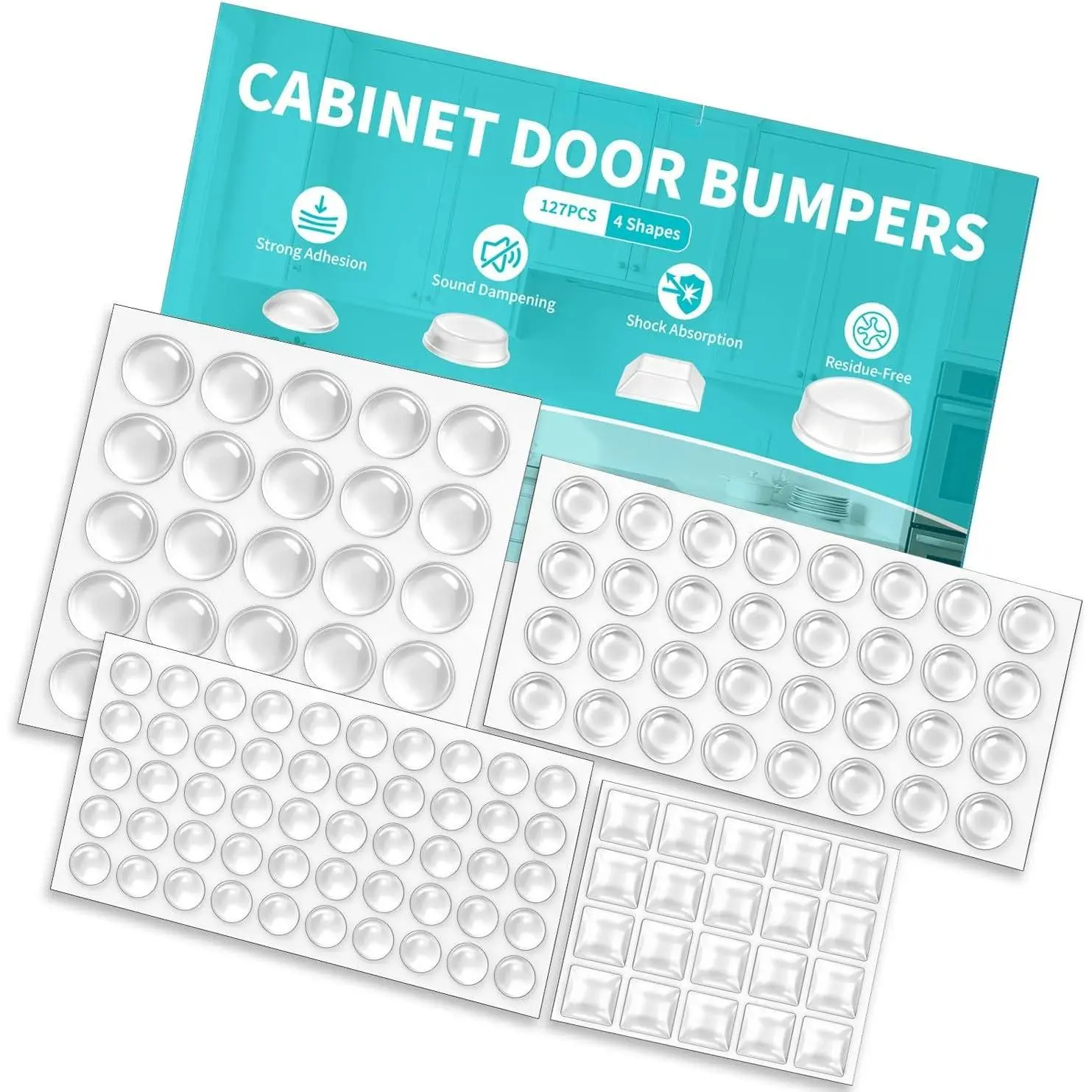 Cabinet Bumpers Clear, 127 count 4 Shapes, Self Adhesive  Pads | Sound Dampening, Anti-Slam Pads, Ideal for Cabinets, Doors, Drawers,  Boards, Furniture & Wall Protection