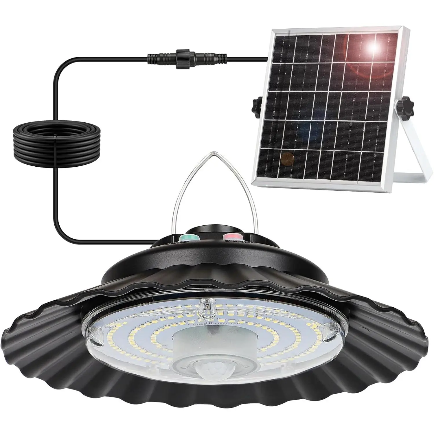 Solar Shed Light Indoor Outdoor, 2000LM Motion Sensor Solar Pendant Light with 5 Modes (Daytime Available) & Remote, Waterproof Dusk to Dawn Solar Lights for Gazebo, Shop, Chicken Coop, 1 Pc