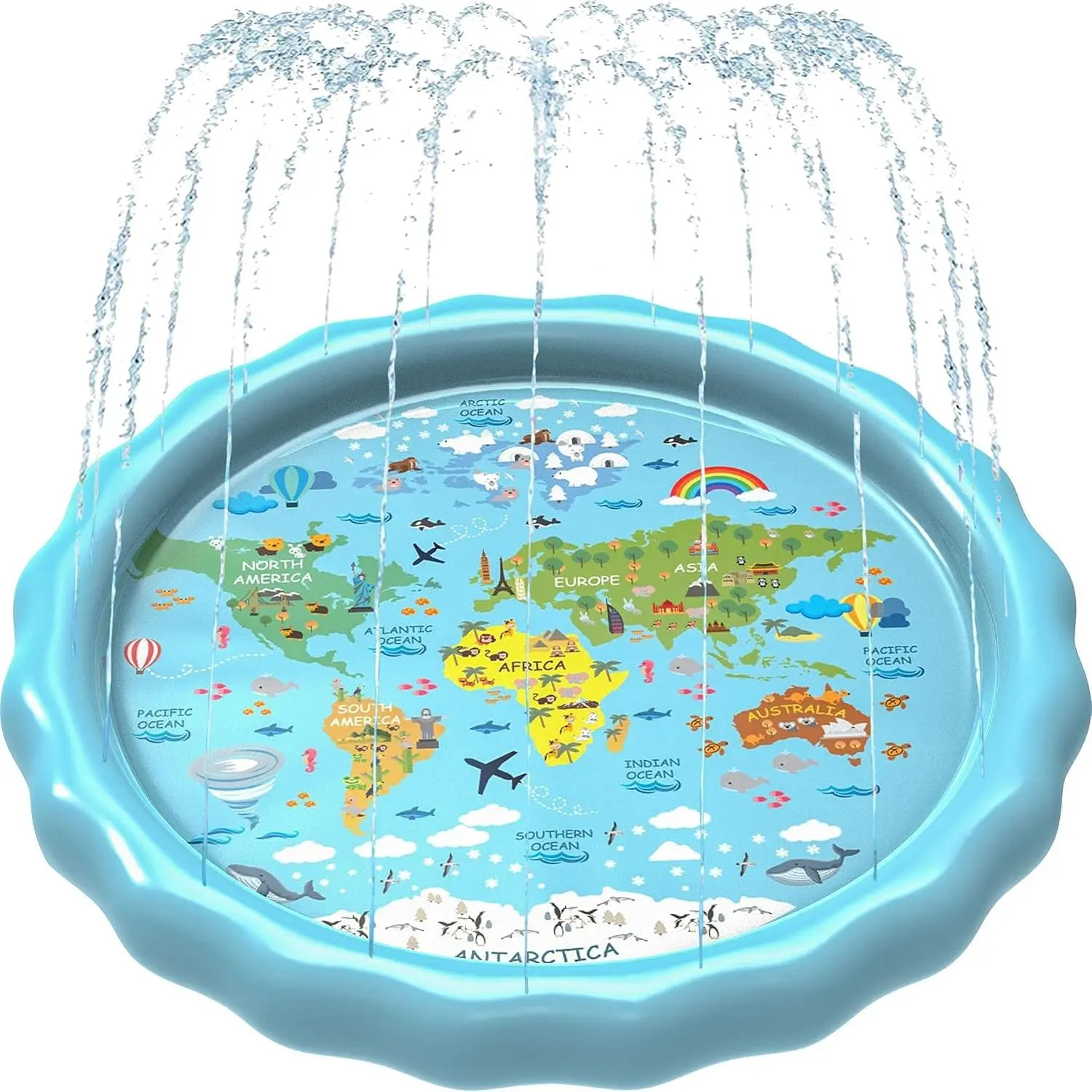 3-in-1 Splash Pad Sprinkler & Baby Pool for Kids Learning – 60'' Inflatable Summer Water Toy “Around The World” Outdoor Play Mat for Babies & Toddlers