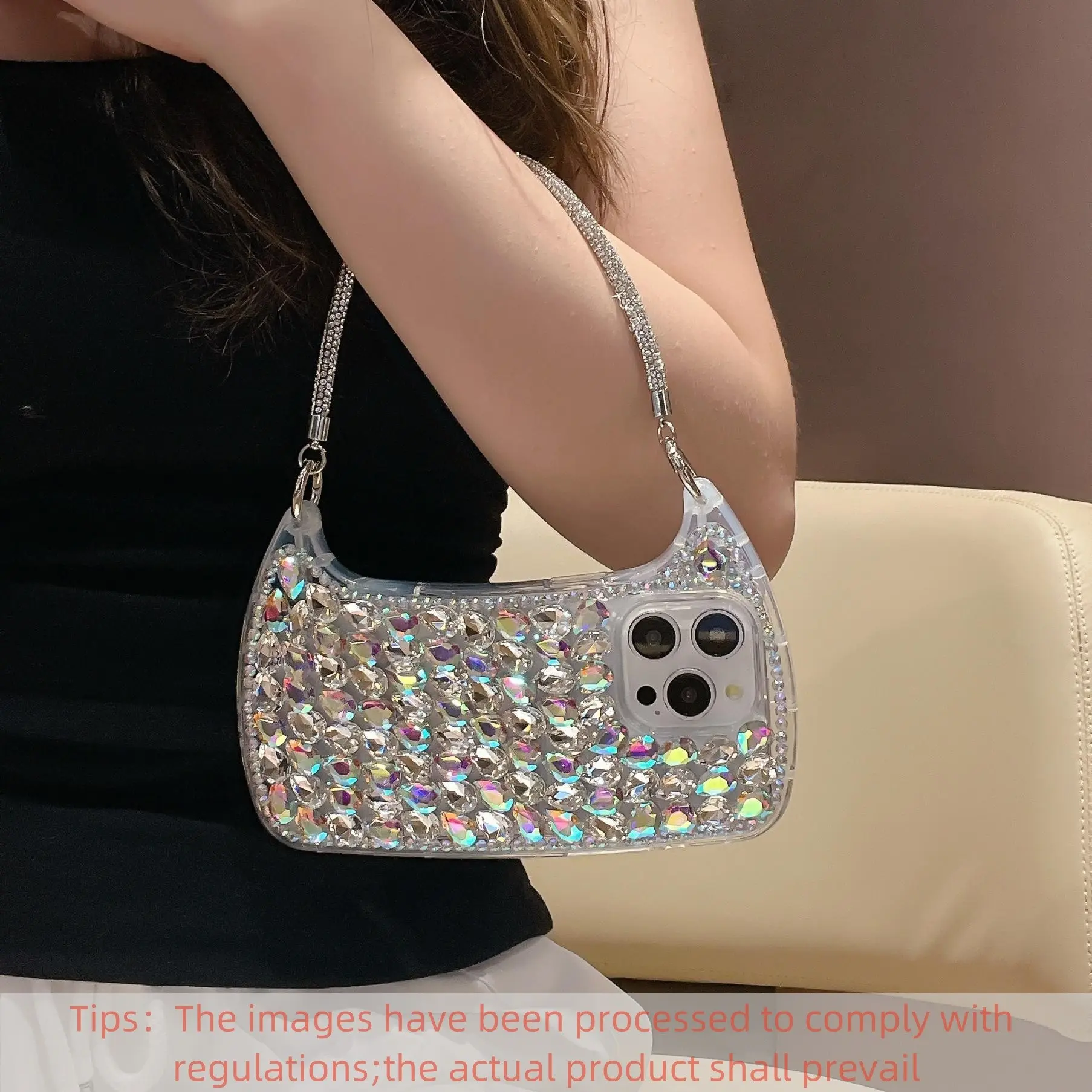Luxury Glass Rhinestone Handbag Design Phone Case Cover Casing Smartphone Casing Phone Shell for iPhone 17/16/15/14/13 Pro Max Plus, Fashionable Women's Flashy Bracelet, Mobile Phone Accessories Handmade Accessories
