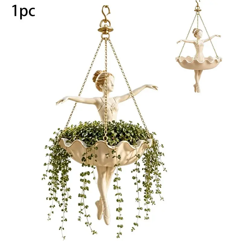 Ballet Dancer Hanging Planter Decorative Hanging Flower Pot, Garden Pots for Indoor Outdoor Garden, Cute Hanging Planter for Succulents Spider Plant, Whimsical Ballerina Plant Holder, Dance Teacher Gift