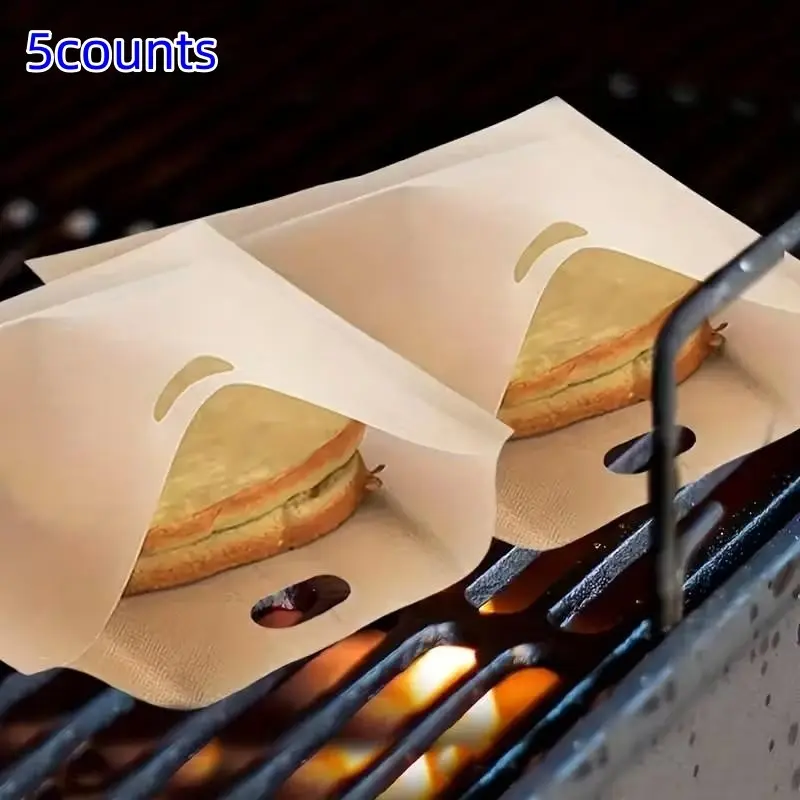 5 Pcs Teflon Toaster Bag, High Temperature Resistant Sandwich Bag, Microwave Safe, Ideal for Toasting and Baking, Durable Kitchen Essential