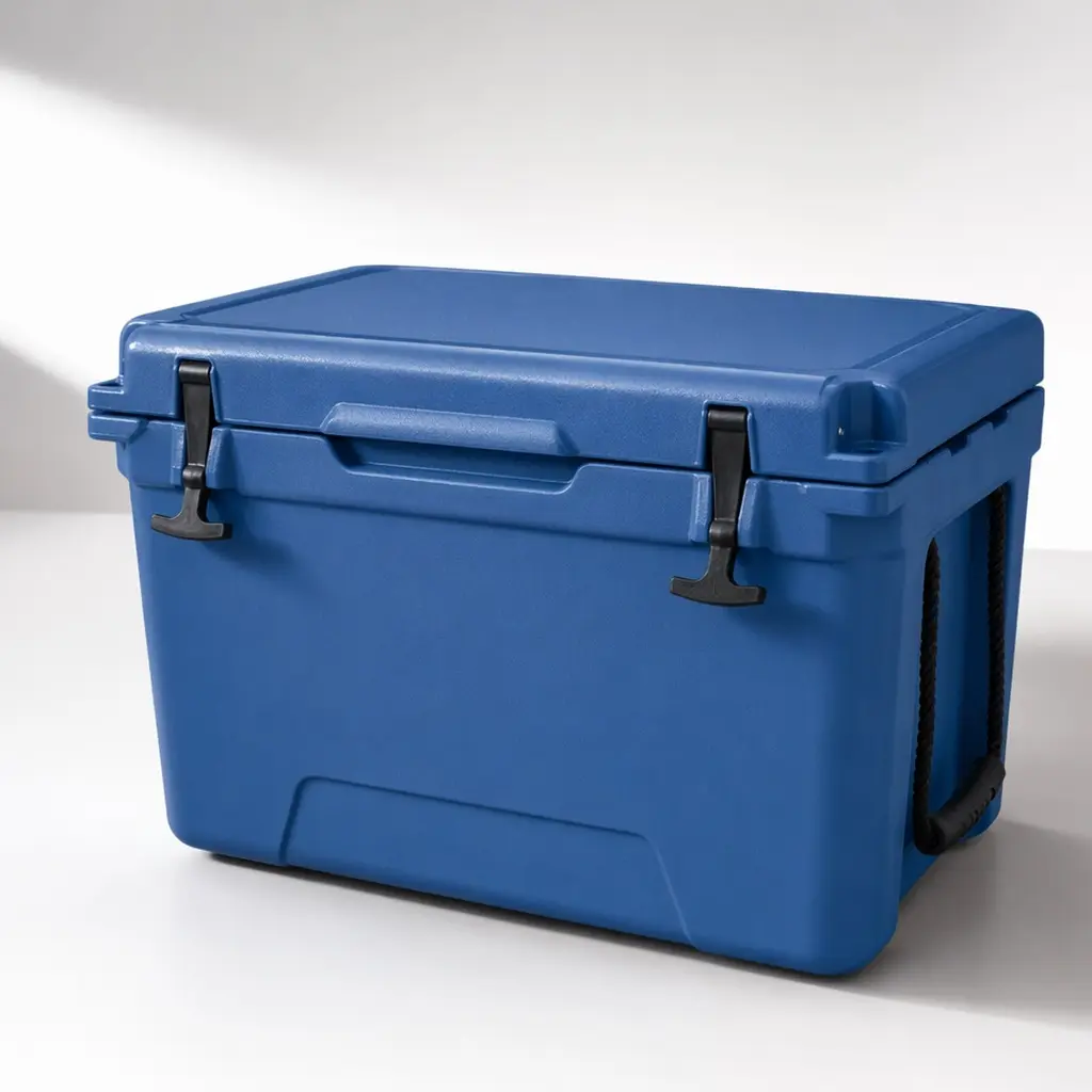 65QT Blue Insulated Portable Cooler with Carry Handle - Large-Capacity Rotomolded Fish Ice Chest, Long Cold-Hold Camping Essential, Holds 54 Cans