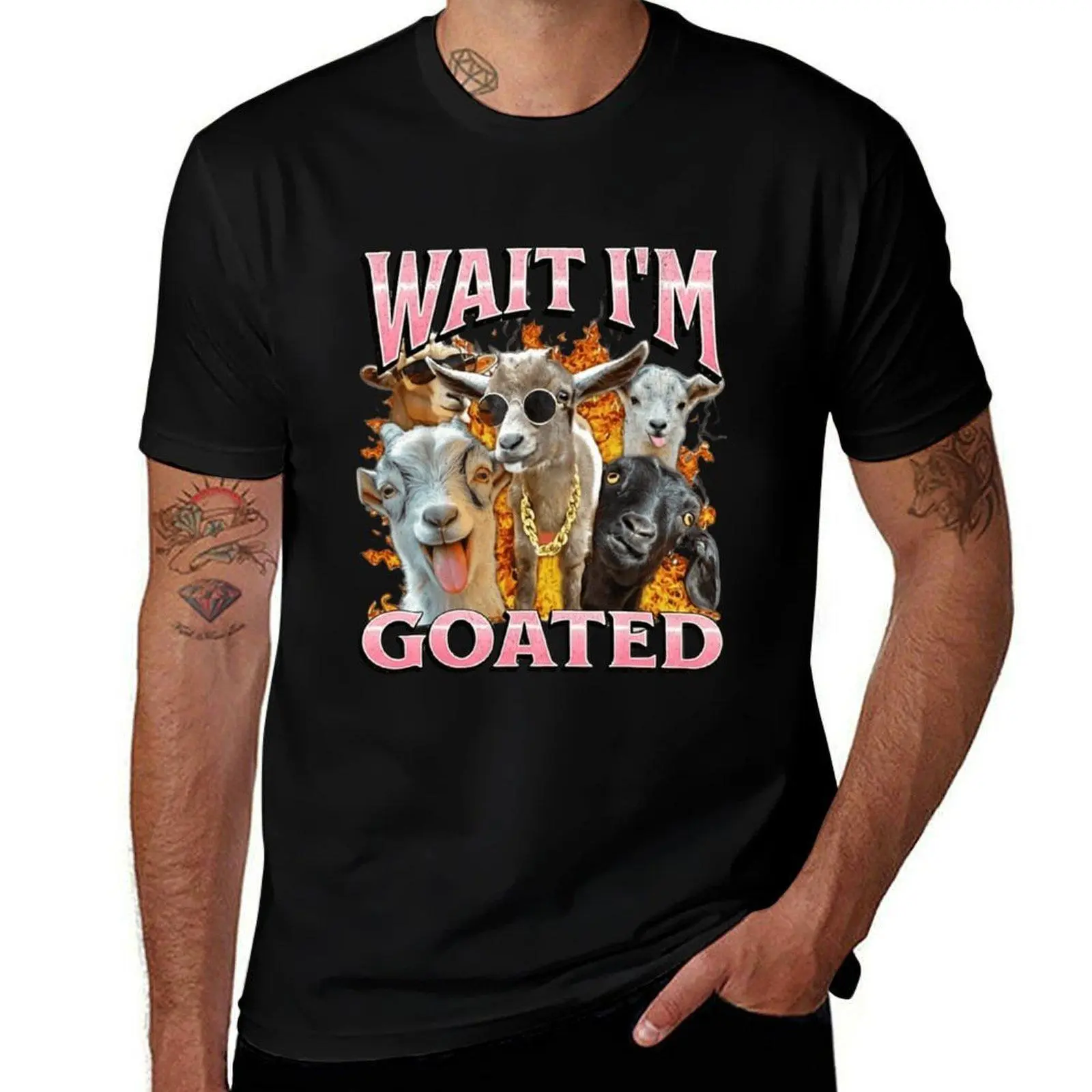 unisex Wait I'm Goated Funny Offens Goat Adult Humor Bootleg Y2K 100% Cotton T-Shirt