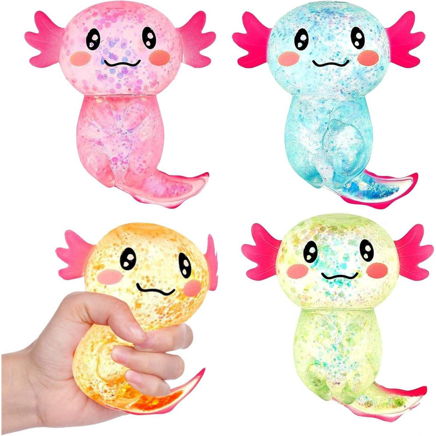 Squishy Fidget Stress Ball -  Squeeze Sensory Axolotl Toys, Axolotl Squishy Sugar Stress Ball Toys for Adults Kid, Glitter Salamander Gift for Party Birthday Christmas