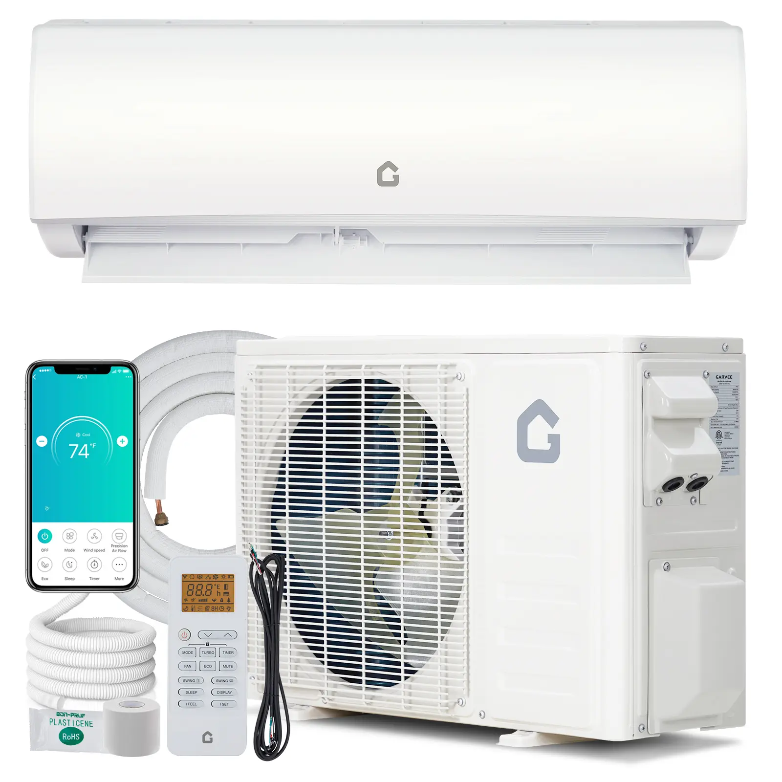 OP-9000 BTU Mini Split Air Conditioner Heat Pump System, Wifi Enabled 20 SEER2 ，208V- 230V Ductless AC Cool Up to 450 Sq. Ft, Compatible with Alexa, Complete Installation Kit, White