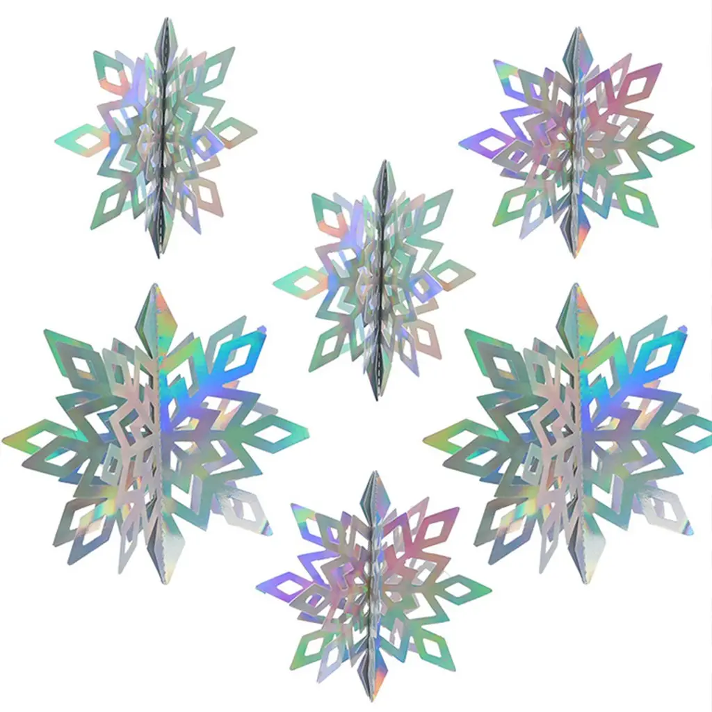 6pcs/pack 15cm-25cm Colorful 3D Snowflake Hanging Decorations, DIY Folded Paper Christmas New Year Window Display Ornament Flags