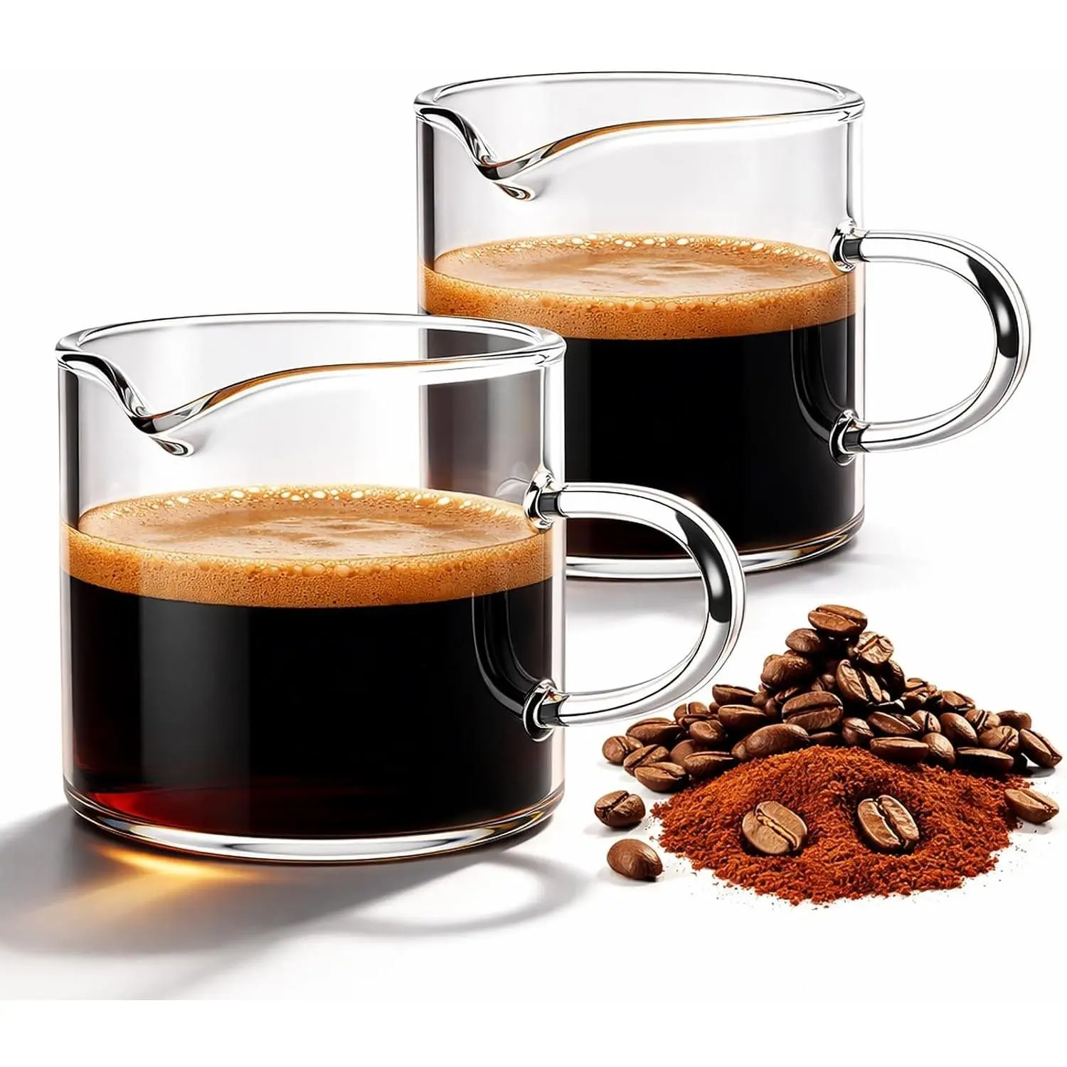 Gulex Sturdy Glassware Drinkware Espresso Cups, 4 oz Shot Glass Coffee Cups with Pour Spout, Set of 2